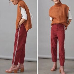Anthropologie Women’s Maroon Tapered Leg Embroidered Stripe Chino Pants …